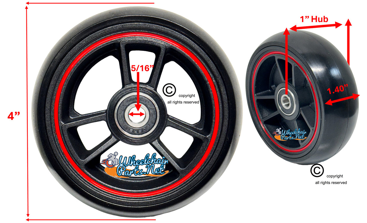 TRI RACER - 4" x 1.40" 3-Spoke Composite Mag Wheel, Black Wheel With Red Strip/ Black Tire. Sold as Set of 2